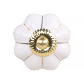 Chic Antique Greb m. blomst, Hvid med messing 