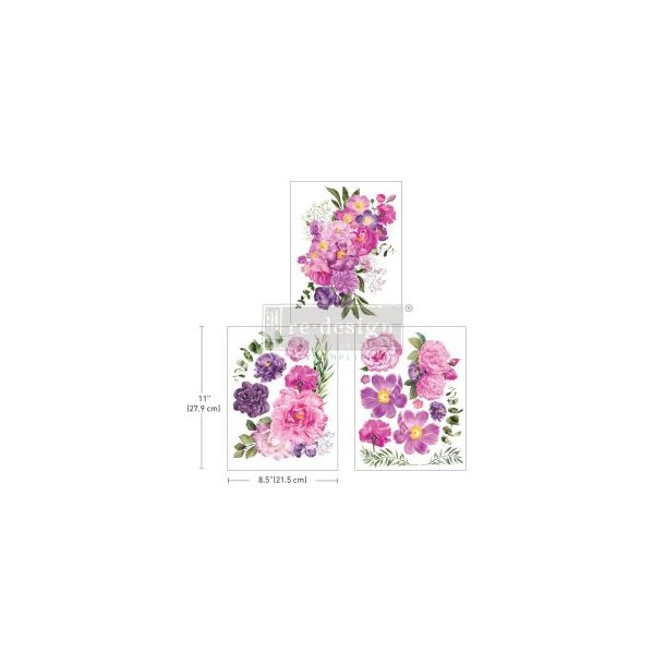 Redesign decor transfers Purple Blossum, 3 ark af 27,9 x 21,5 cm