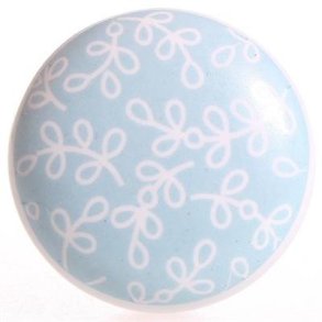 La Finesse Keramik Knop, Hvide Blomster, Lysbl