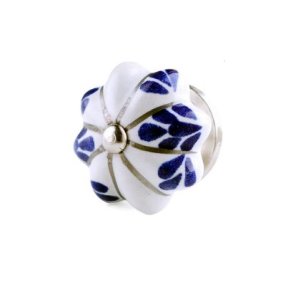 La Finesse Hvid Knop, Med Blt Blad Og Slvfarvede Striber