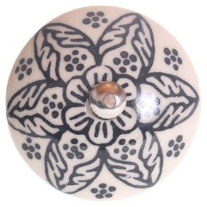 La Finesse Knop Porceln blomst, Sort/hvid