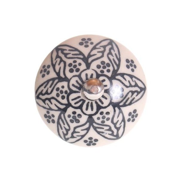 La Finesse Knop Porceln blomst, Sort/hvid