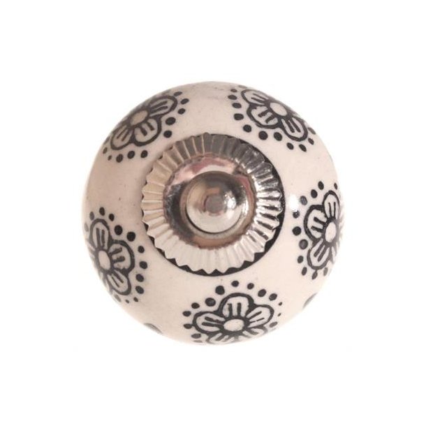 La Finesse Knop Porceln Blomst, Sort/Hvid