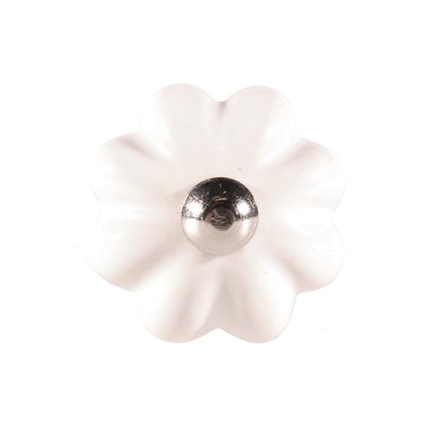 La Finesse Lille Keramik Knop, Hvid Blomst