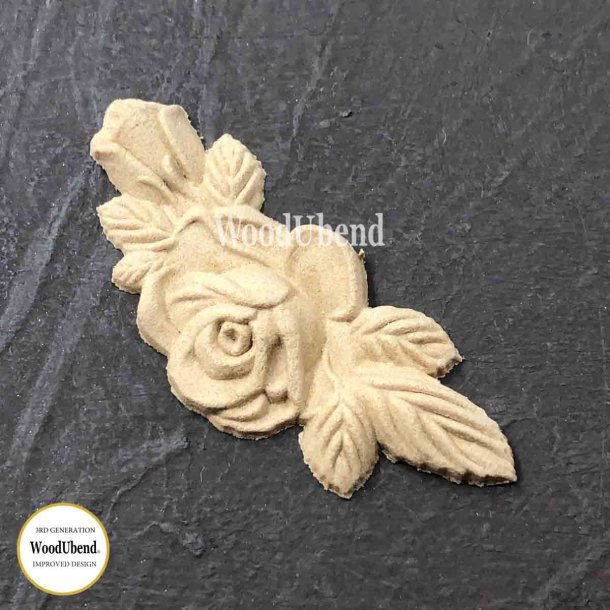 WoodUbend Trudskring Rose med blade, 3x7 cm.