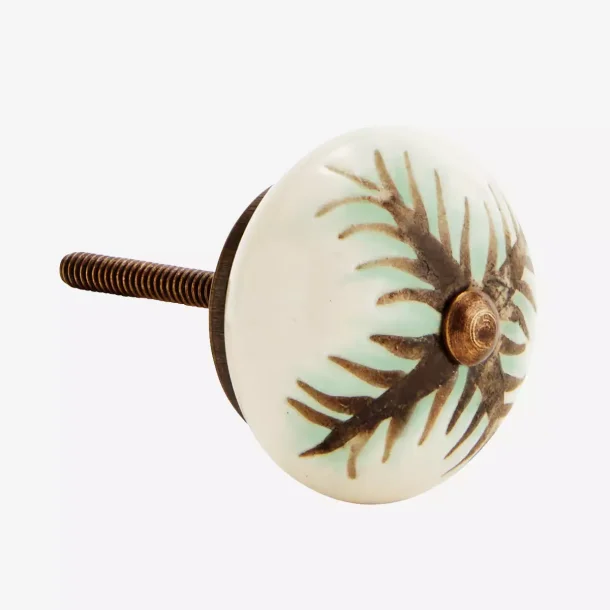 Madam Stoltz Hndmalet Hvid Porceln Knop, Brun/Mint