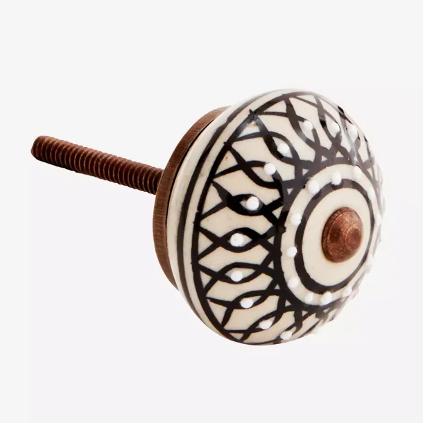 Madam Stoltz Hndmalet Porceln Knop, Hvid/Sort